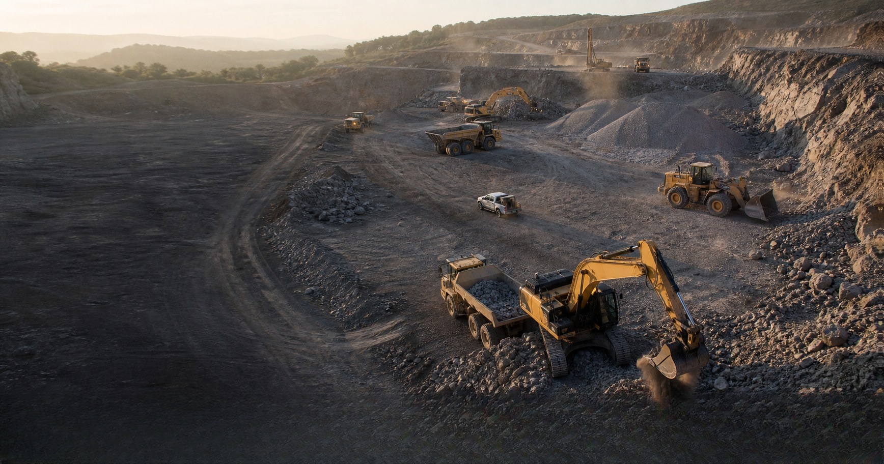 Heavy machinery working in a quarry
