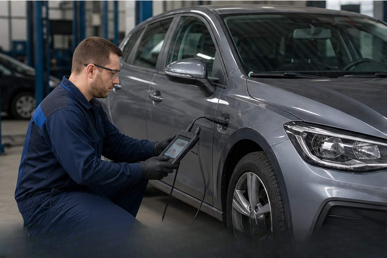 Authorised immobilisation procedure being checked beside a vehicle