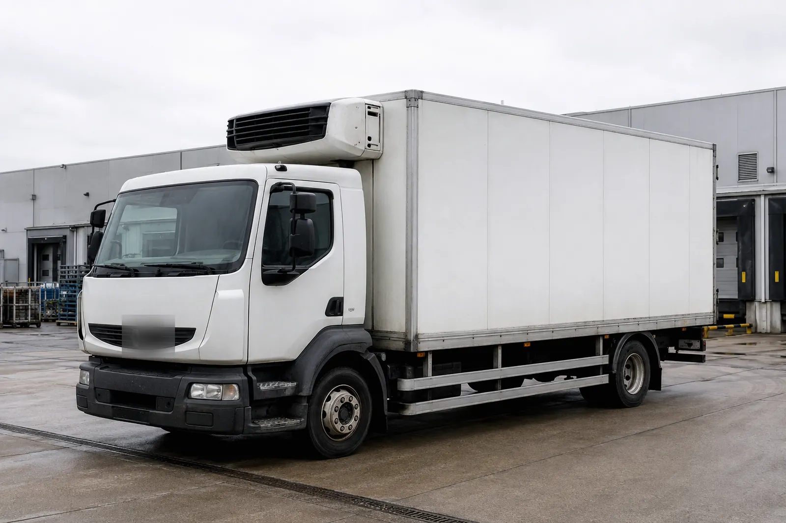 Refrigerated box truck with callouts marking the four data fields in scope
