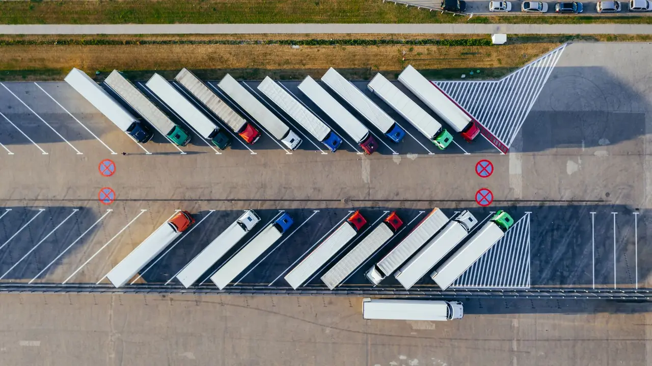 Road freight trucks travelling on a major route